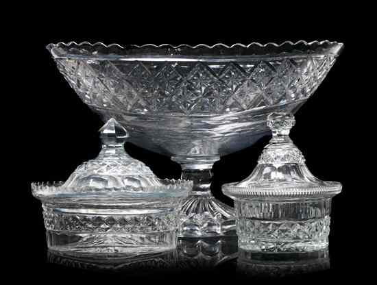 Appraisal: Three English Cut Glass Articles comprising an oval center bowl