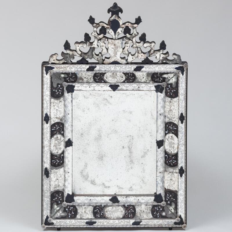 Appraisal: Fine Venetian Baroque Style Etched Glass and Black Glass Mirror