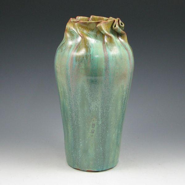 Appraisal: Clark House Pottery green drip twirl vase Signed Clark with