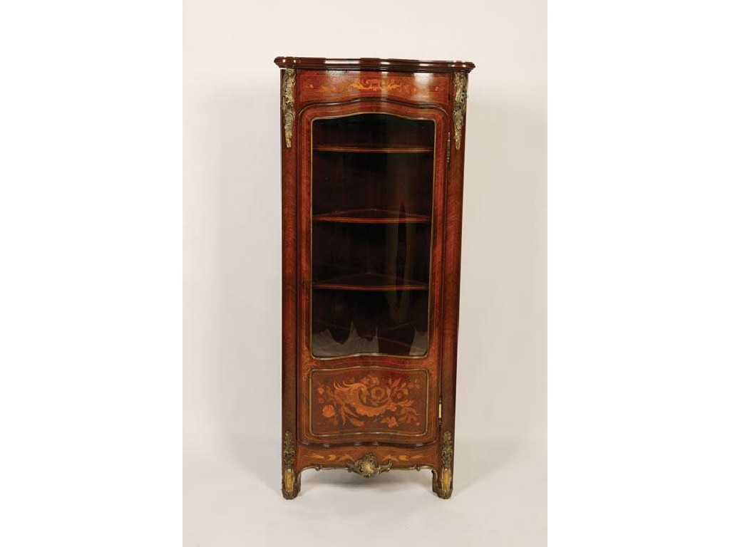 Appraisal: A LOUIS XV STYLE KINGWOOD AND MARQUETRY SERPENTINE FRONTED CORNER