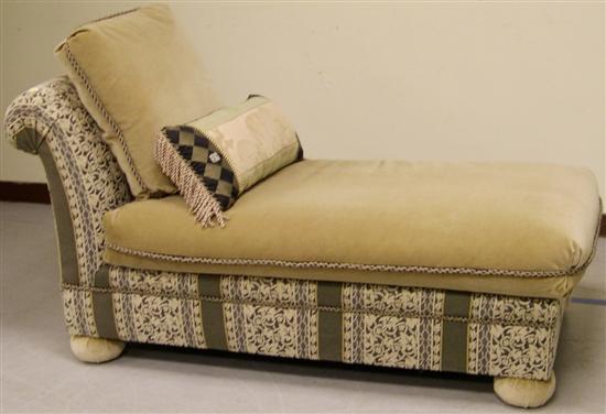 Appraisal: Upholstered chaise brown and tan over upholstered feet back pillow