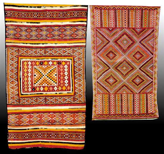 Appraisal: Two tribal rugs with geometric designs one handmade L '