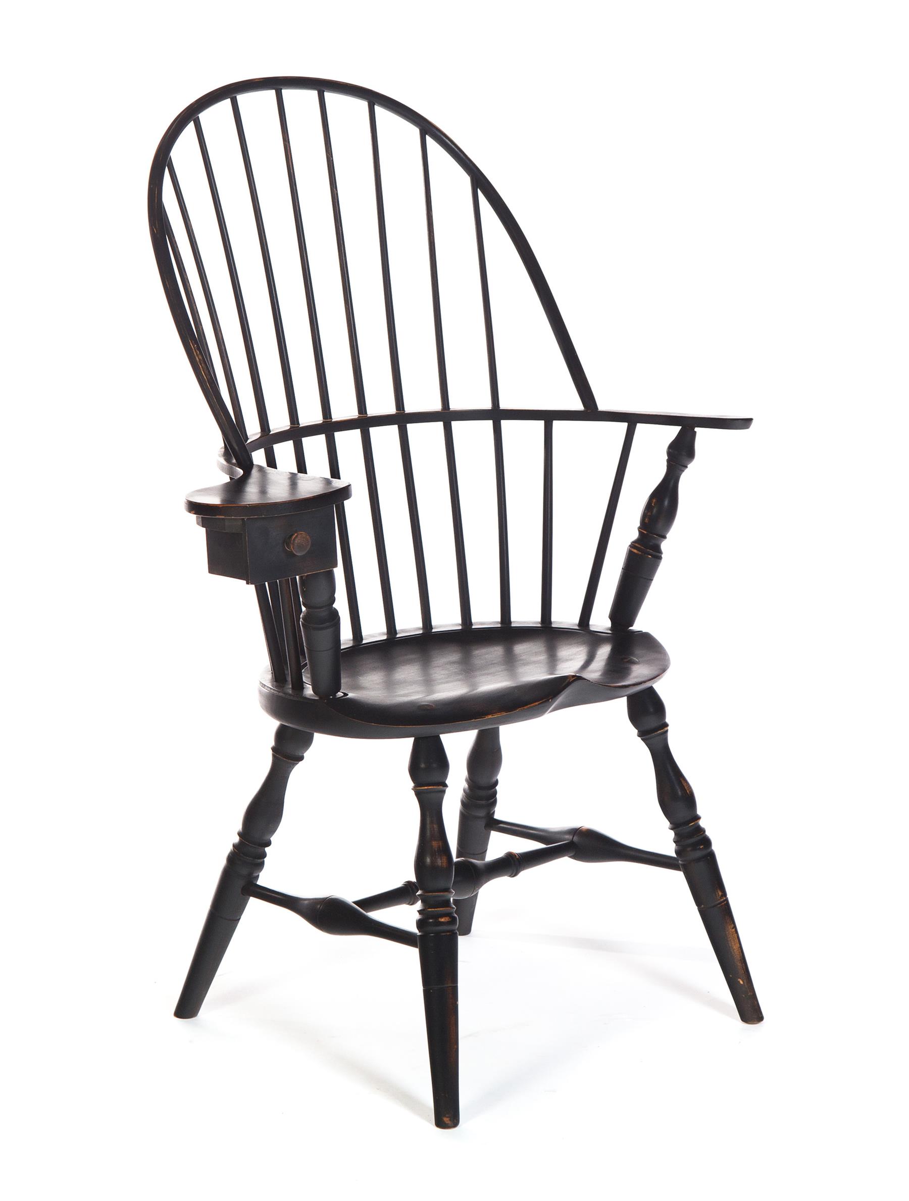 Appraisal: WINDSOR-STYLE WRITING ARM WINDSOR American late th century Distressed black