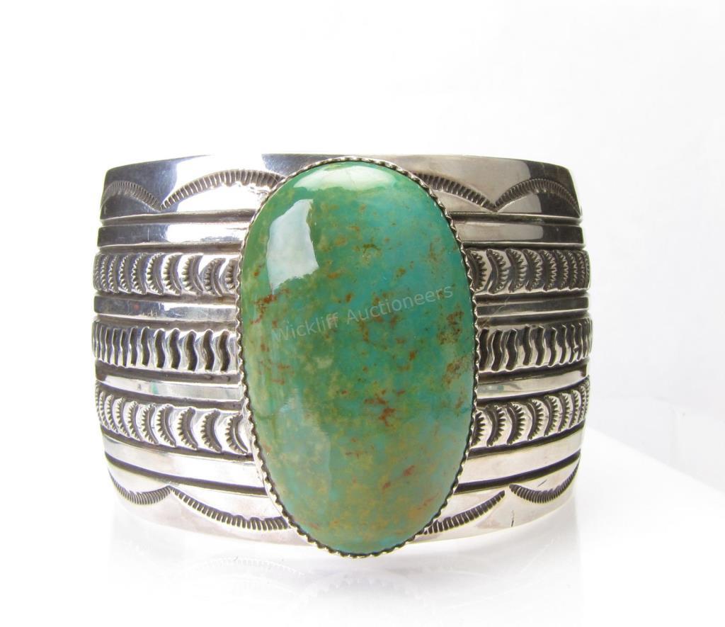 Appraisal: A sterling silver wide cuff bracelet by Richard Etsiety approximately