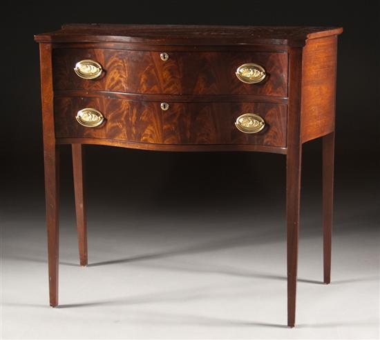 Appraisal: Federal style mahogany serpentine-front two-drawer server th century in H