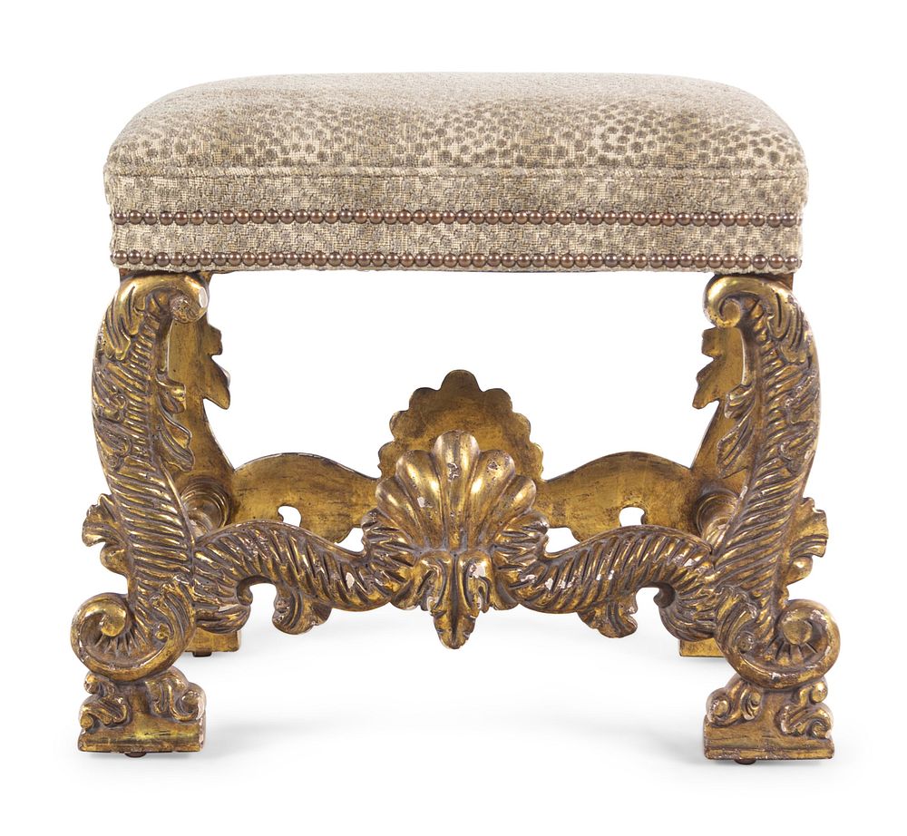 Appraisal: An Italian Baroque Style Giltwood Stool An Italian Baroque Style