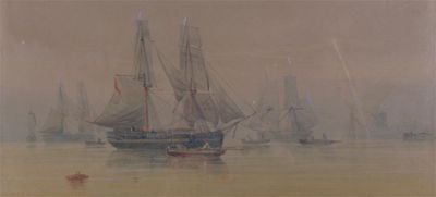 Appraisal: Walter William May - An estuary scene at dusk Signed