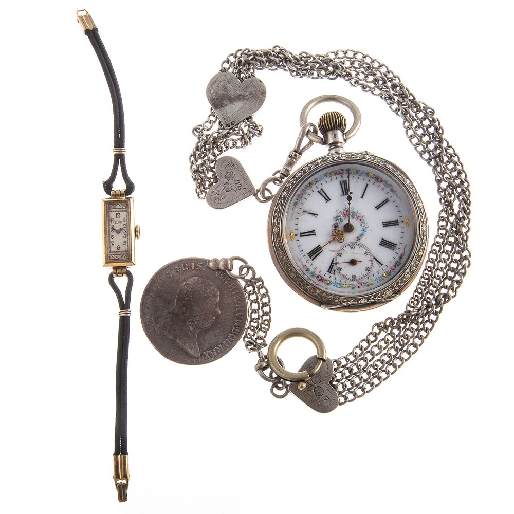 Appraisal: A Open Face Pocket Watch with Elgin Wristwatch Silver case