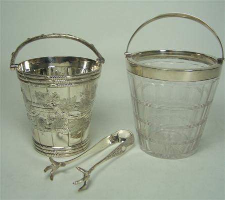 Appraisal: A modern silver mounted ice bucket by Asprey Company Birmingham