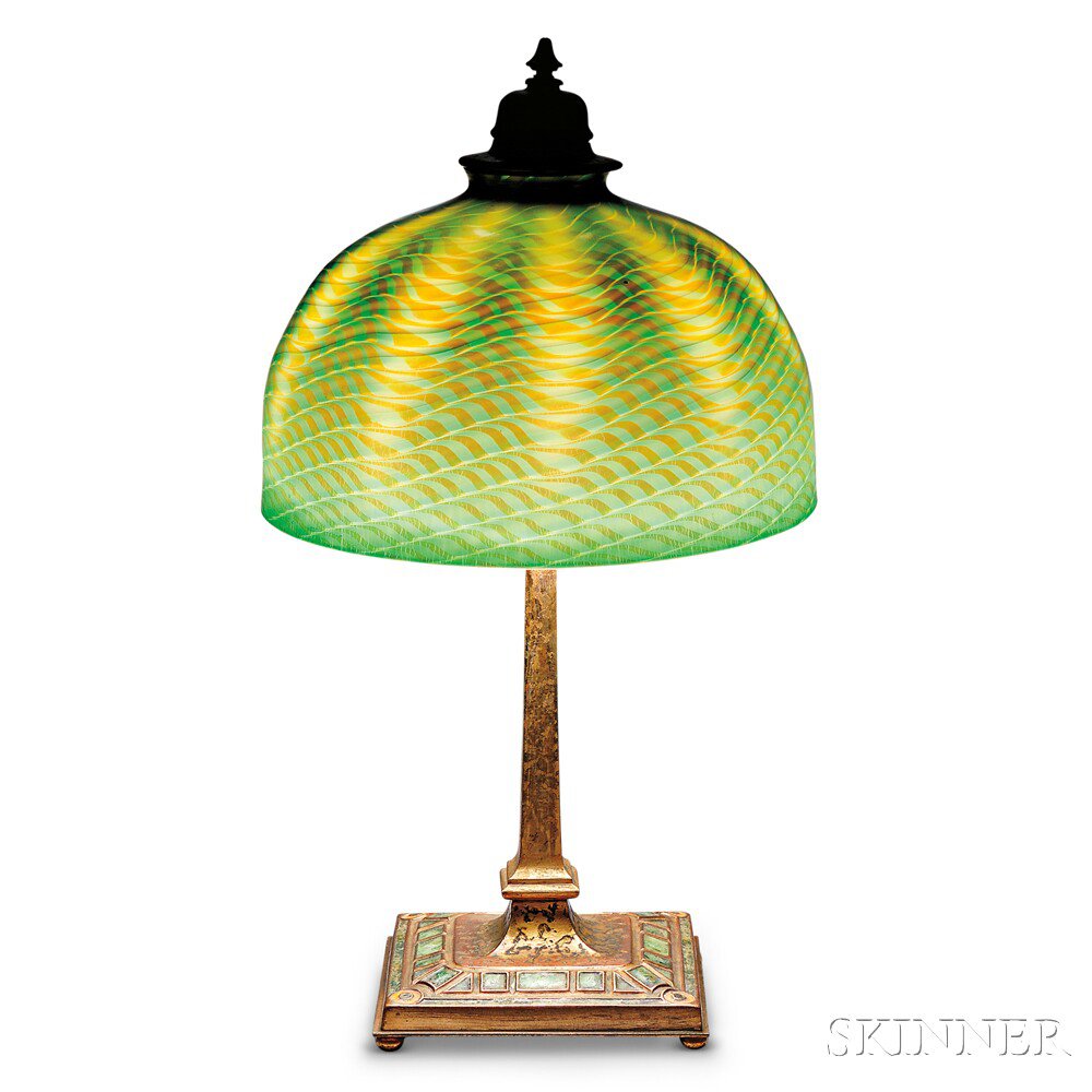 Appraisal: Tiffany Furnaces Table Lamp Favrile glass bronze enamel New York