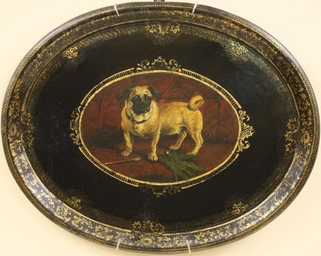 Appraisal: LATE TH CENTURY ENGLISH PAINTED PAPIER-M CH TRAY DEPICTING A