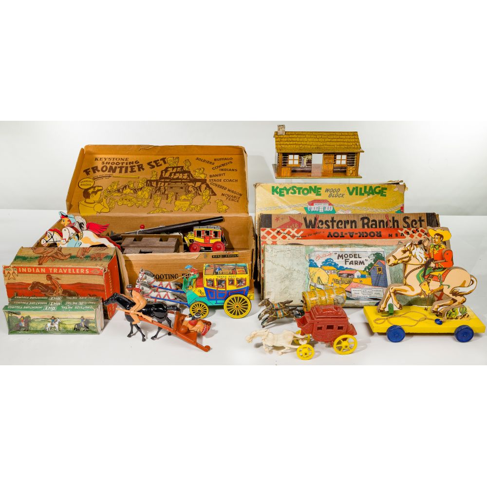 Appraisal: WESTERN TOY ASSORTMENT items including Keystone Toys model Shooting Frontier