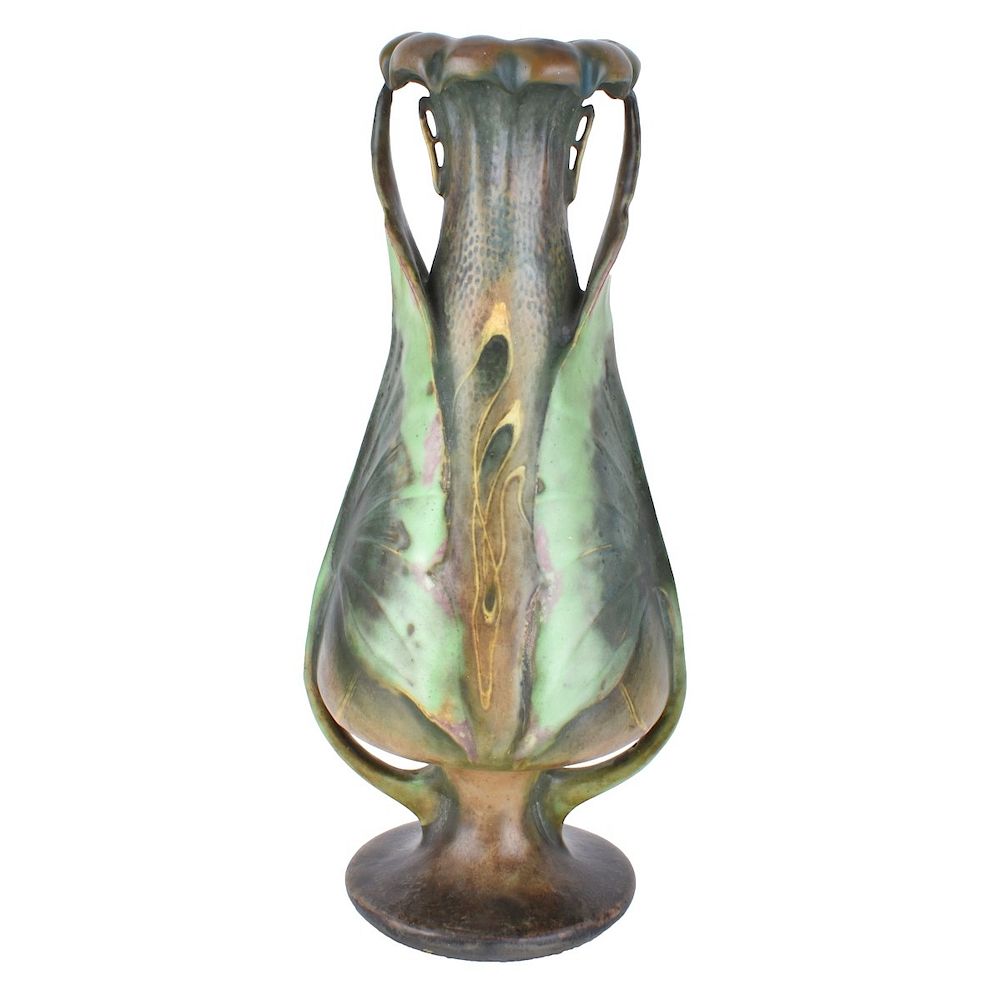 Appraisal: Amphora Leaf Vase Amphora Art Nouveau Leaf Shape Handled Vase