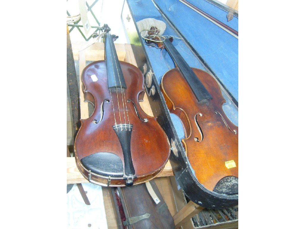 Appraisal: Two violins one in a timber case with bow