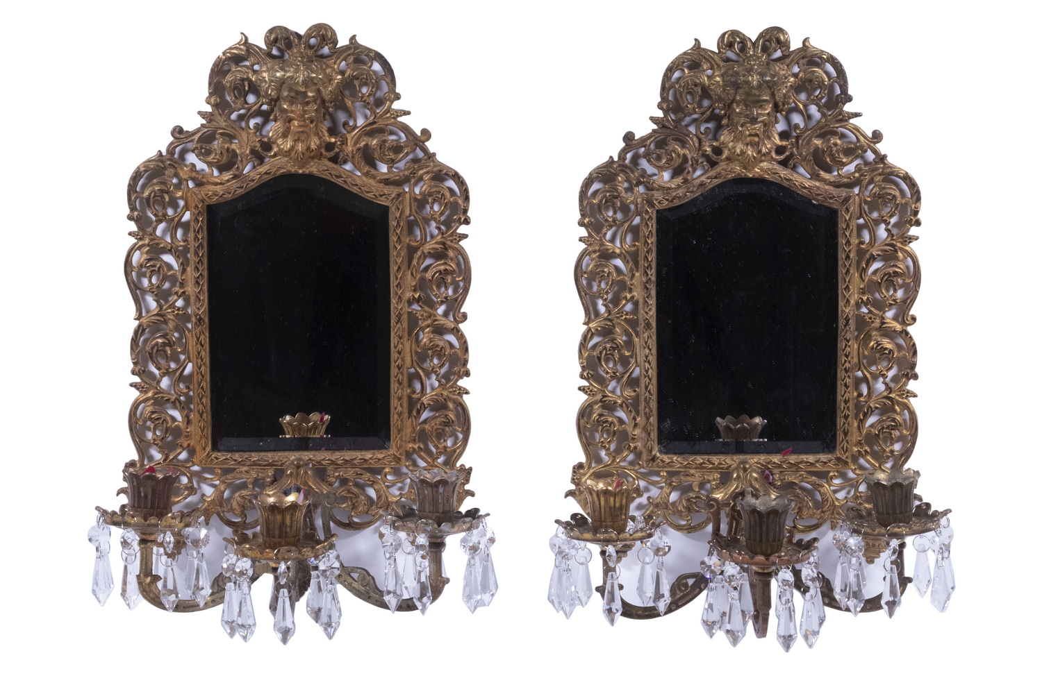 Appraisal: PR BRADLEY HUBBARD MIRRORED WALL SCONCES Pair of Early th