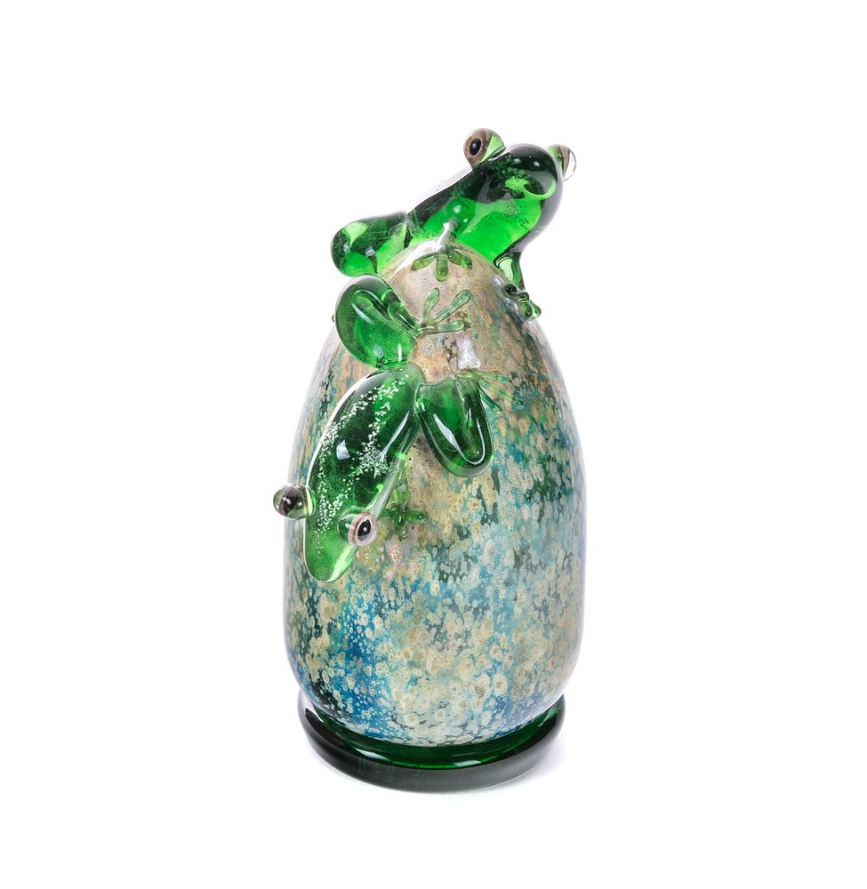 Appraisal: John Nygren Art Glass Frogs Paperweight John Nygren Art Glass