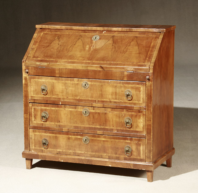 Appraisal: Continental Neoclassical Style Burl Wood Crossbanded Walnut Slant-Front Bureau Probably