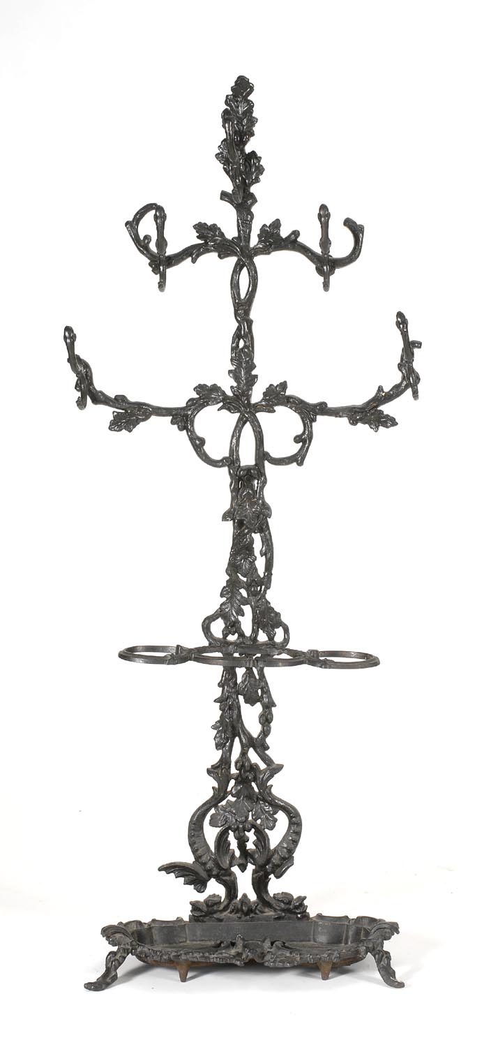 Appraisal: TH CENTURY CAST IRON HALL TREE in an oak leaf