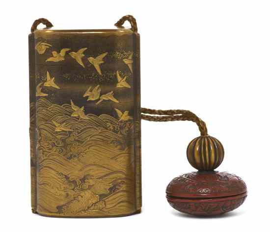 Appraisal: A Japanese Four-Case Inro having decoration of a flock of