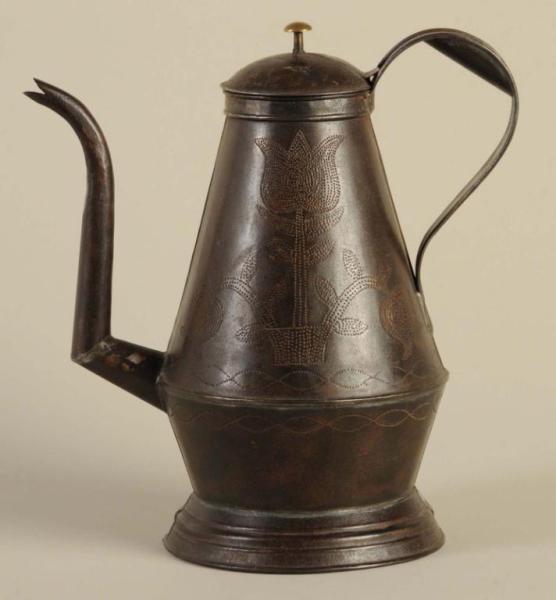 Appraisal: American Punched Tin Coffee Pot Description th Century With double-sided