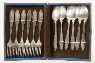 Appraisal: RUSSIAN SILVER PLATED FLATWARE SET Russian Soviet-Era Boxed Piece Silver