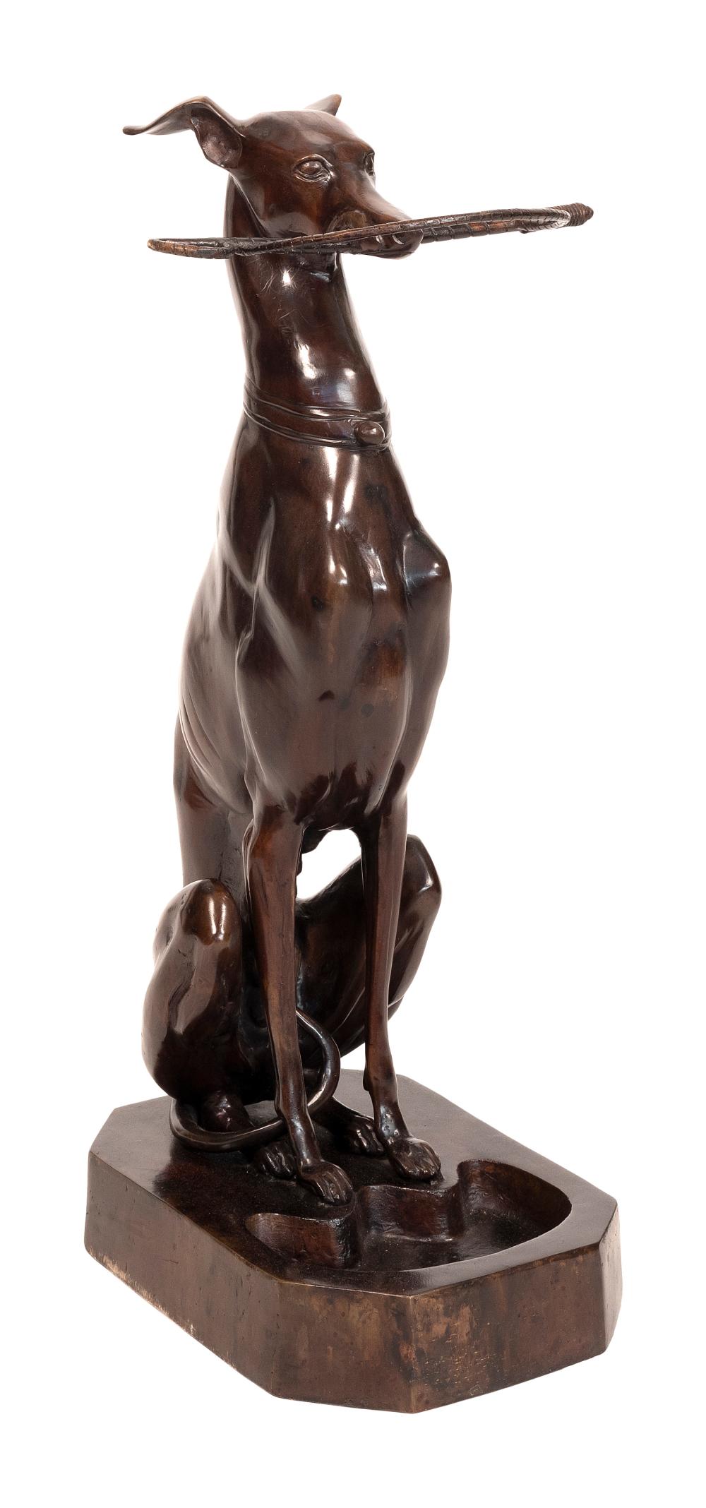 Appraisal: BRONZE WHIPPET-FORM UMBRELLA STAND TH CENTURY HEIGHT BRONZE WHIPPET-FORM UMBRELLA