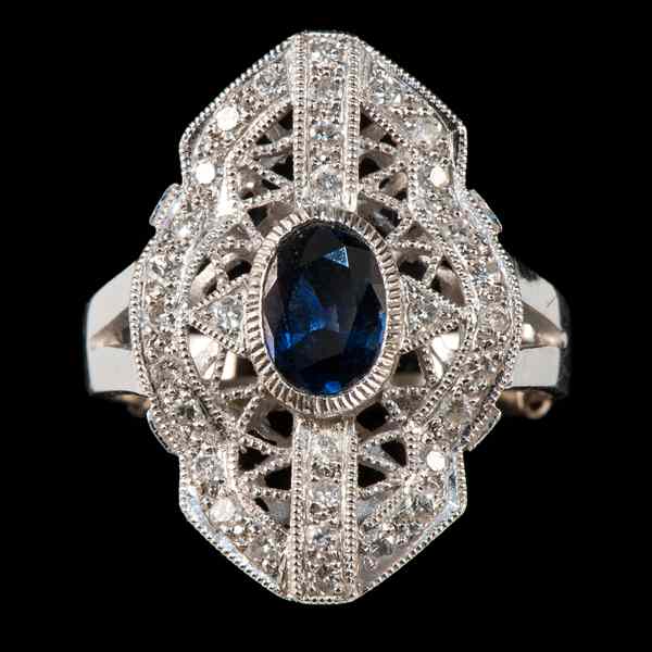 Appraisal: k Blue Sapphire and Diamond Ring k white gold ring