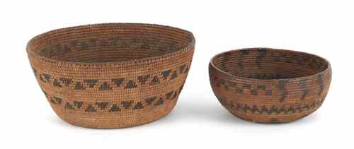 Appraisal: Two California coiled basketry bowls early th c h dia