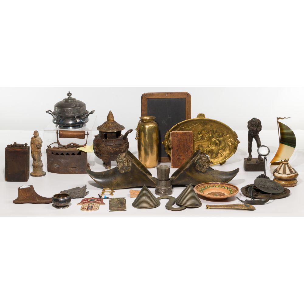 Appraisal: DECORATIVE OBJECT ASSORTMENTOver items including a pair of cast metal