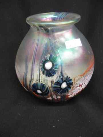 Appraisal: Eickholt Art Glass Vase Millefiori floral oniridescent body aquatic style