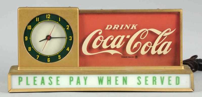 Appraisal: s Coca-Cola Countertop Lighted Sign Clock Missing a screw broken