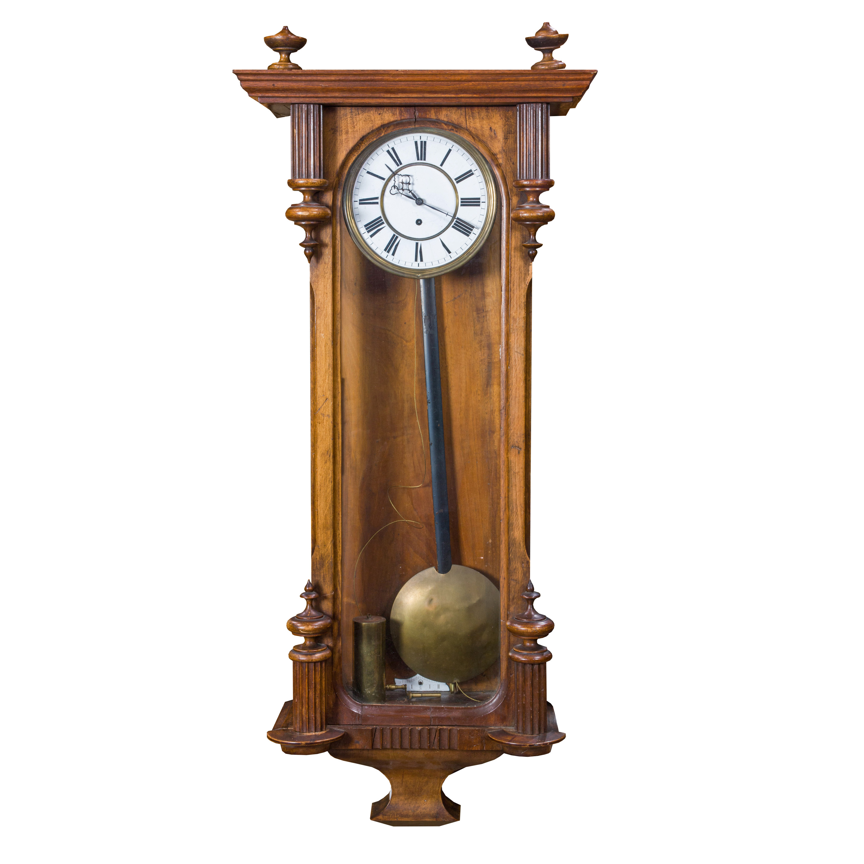 Appraisal: A WALNUT REGULATOR WALL CLOCK A walnut regulator wall clock