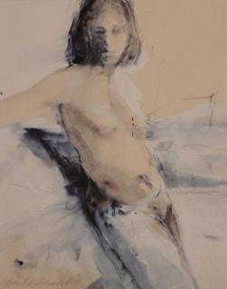 Appraisal: Emil Schoedel thc Standing Nude Gouache on paper Image in