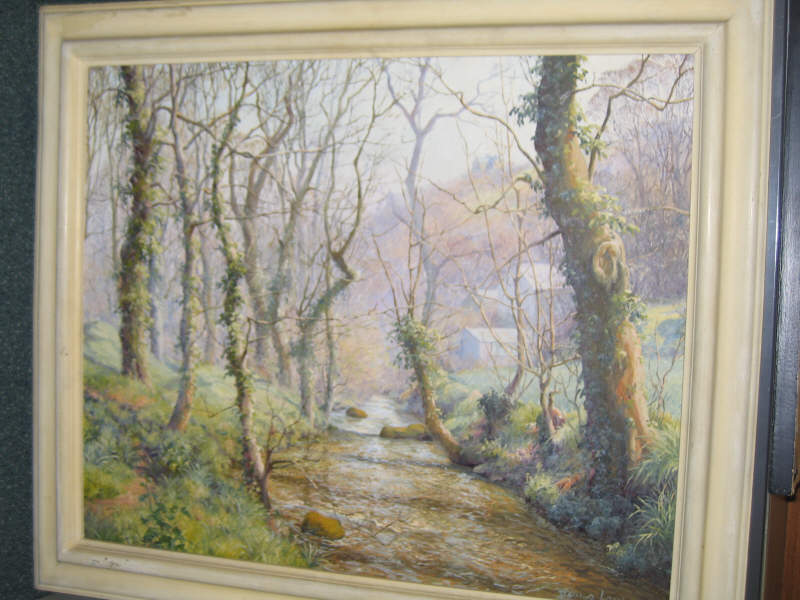 Appraisal: DENYS LAW BRITISH TH CENTURY Spring river landscape oil on