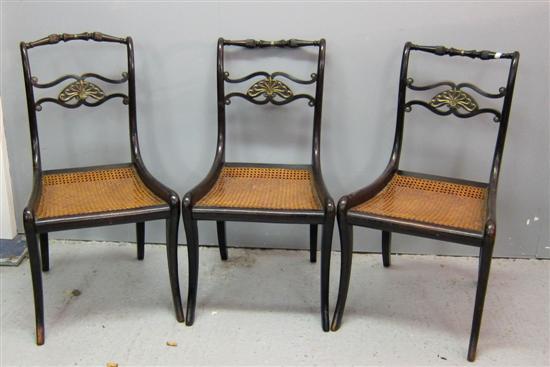 Appraisal: Set of three th century ebonised dining chairs with applied