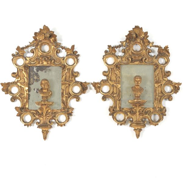 Appraisal: PAIR OF ANTIQUE CARVED GILT ORNATE MIRRORS JULIUS CAESAR AND