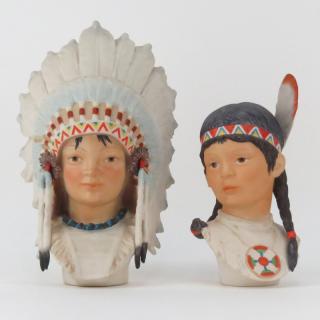 Appraisal: Two Cybis Polychrome Indian Male and Female Porcelain Busts Two