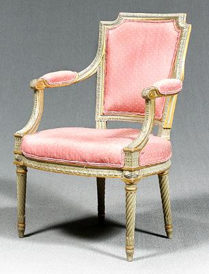 Appraisal: Louis XVI paint decorated fauteuil acanthus leaf decoration spiral turned