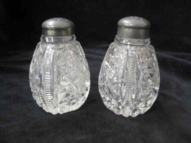 Appraisal: Cut Glass Salt Pepper brilliant period pewter top ''