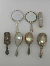 Appraisal: Two silver backed hand mirrors together with five silver backed