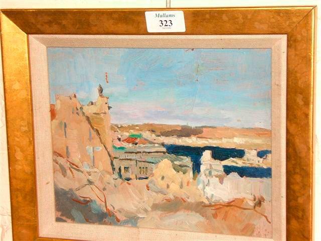 Appraisal: Nicolai Sergeev 'Sebastopol' oil on board x crack to the