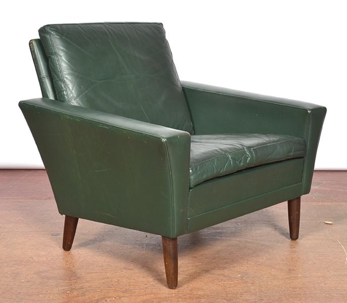 Appraisal: DANISH GREEN LEATHER ARMCHAIR CIRCA S DANISH GREEN LEATHER ARMCHAIR