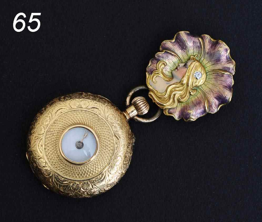 Appraisal: k Gold Art Nouveau Ladies Pendant Watch with enameling circa