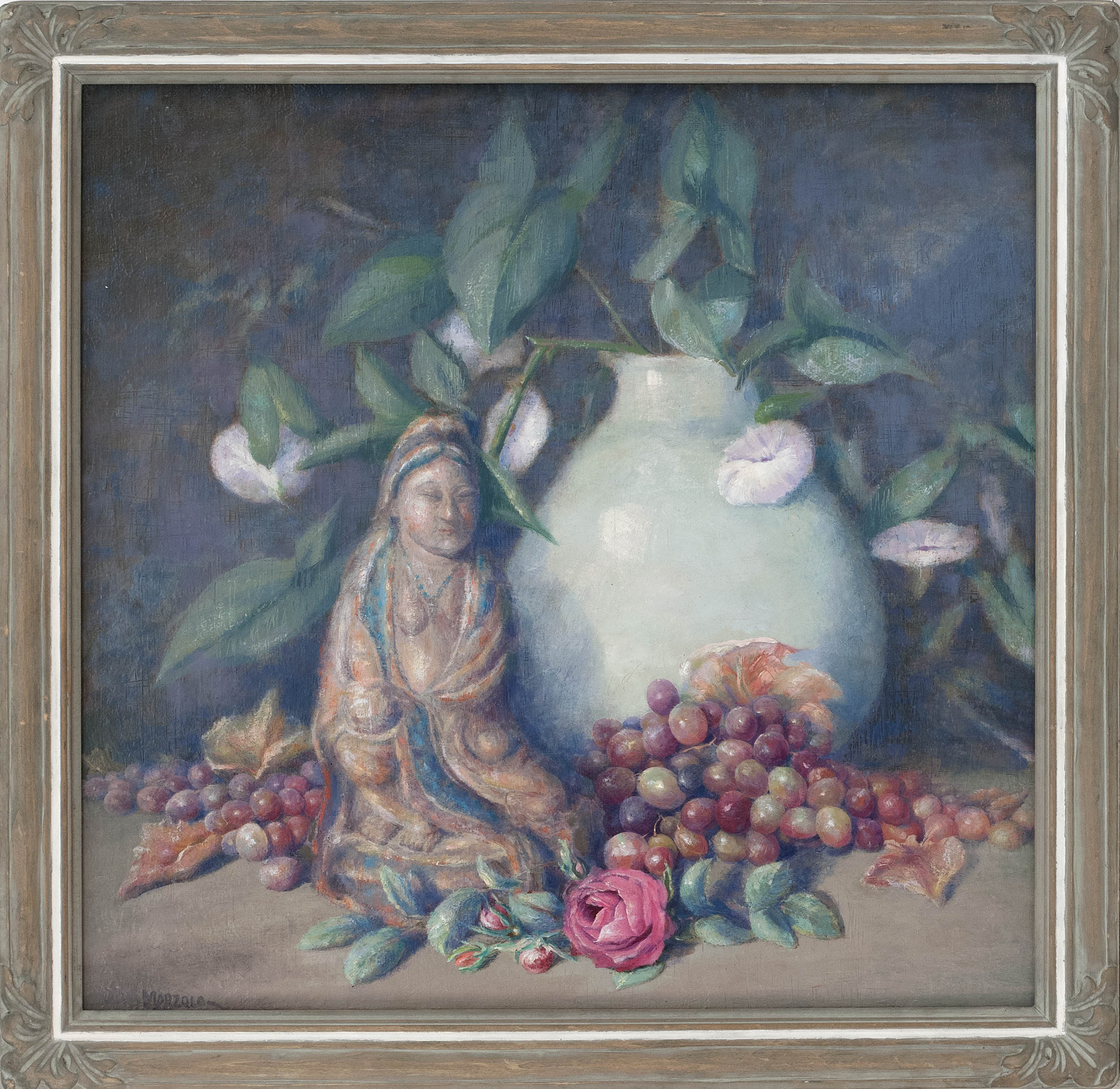 Appraisal: LEO MARZOLOAmerican b Still life with Guanyin pottery figure and