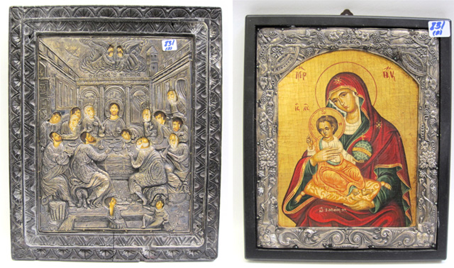 Appraisal: TWO RUSSIAN TH CENTURY ICONS Madonna and Child by with