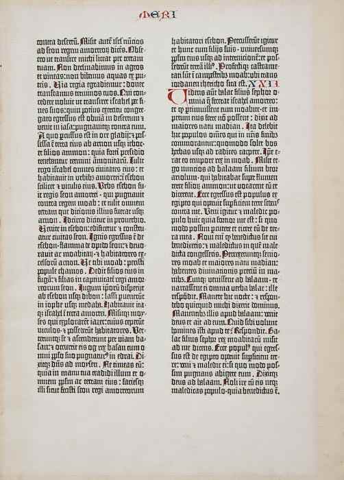 Appraisal: Bible Bible in Latin Latin single leaf from the Gutenberg