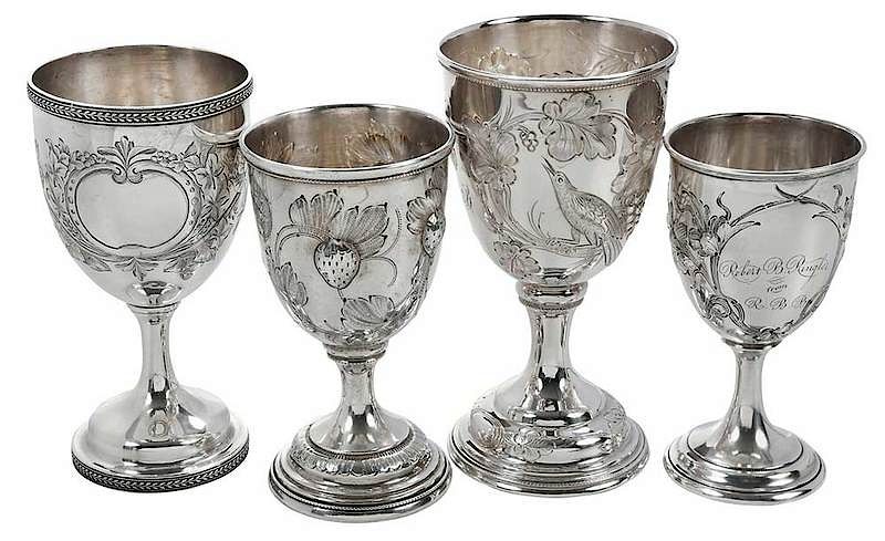 Appraisal: Four Coin Silver Goblets American mid th century all with