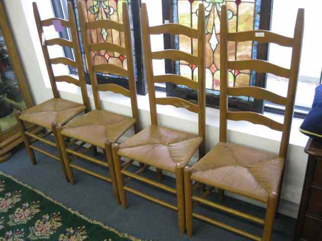 Appraisal: Set of Oak Ladderback Chair rush seats