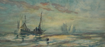 Appraisal: Robert Hopkin Scottish American - Fishing Boats at Sea Watercolor