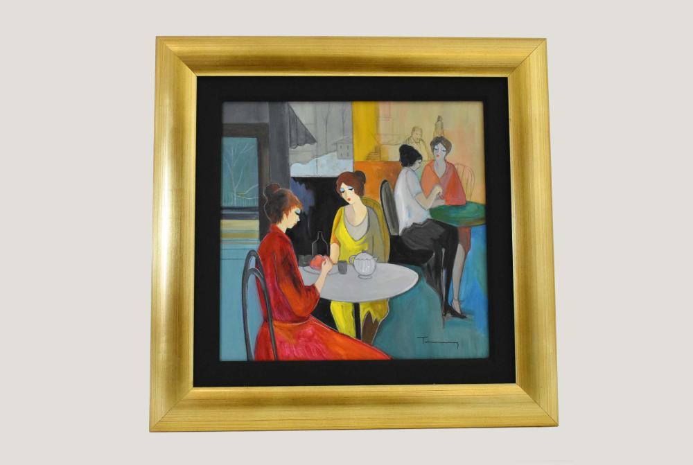 Appraisal: ITZCHAK TARKAY ISRAELI - PAINTINGCaf Ladies Signed l r Acrylic